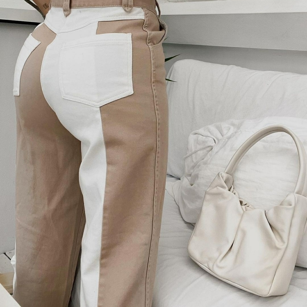 NWT The Fifth Ivory and Taupe Color Block Jeans
